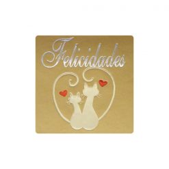 Felicidades pegatina en oro pareja de gatos enamorados