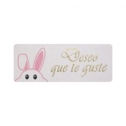 Pegatina Deseo que te guste con conejo rosa sobre blanco de 18x47 mm