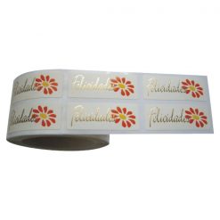 Etiqueta felicidades y margarita naranja