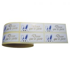 Etiqueta deseo que te guste con conejo azul asomándose