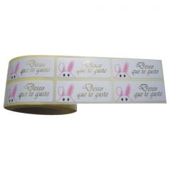 Etiqueta deseo que te guste con conejo rosa asomándose