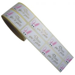 Etiqueta deseo que te guste con conejo rosa asomándose