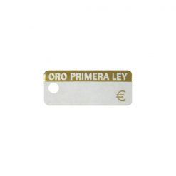 Etiqueta colgante cartulina Oro primera Ley de 10x25 mm.