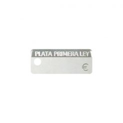 Etiqueta colgante cartulina Plata Primera Ley de 10x25 mm.