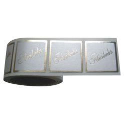 Rollo pegatinas Felicidades en plata de 35x35 mm