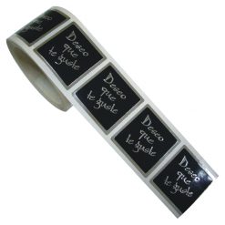 Rollo pegatinas deseo que te guste en plata sobre negro brillo de 35x35 mm