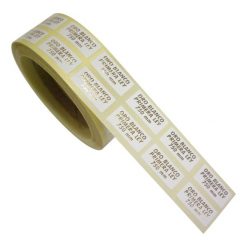 Etiqueta pegatina joyería, texto: Oro Blanco Primera Ley 750 mm