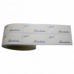 Etiqueta, pegatina para poner nombre, texto Felicidades